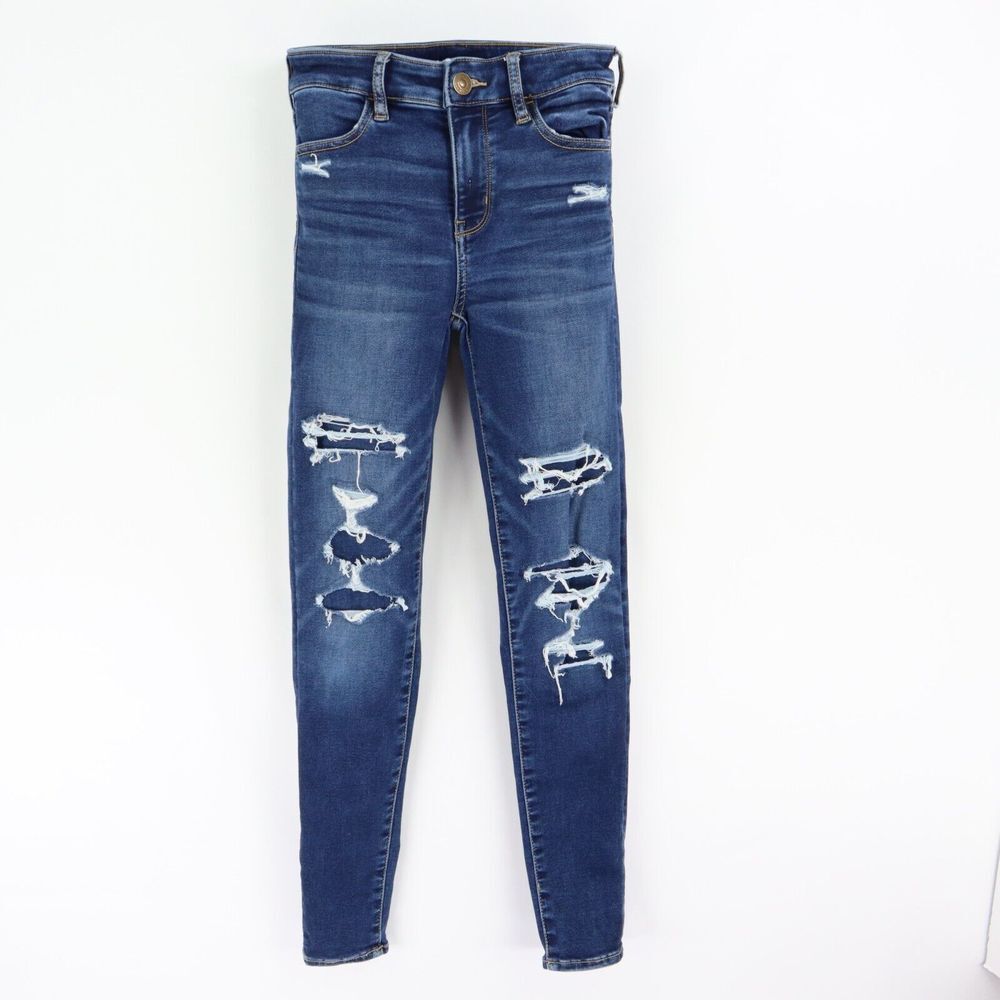 American Eagle Skinny Jegging Womens Size 0 Blue Cotton Blend Distressed